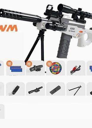 Игрушечная электрическа мини снайперская винтовка awm с лазерным и оптическим прицелом art4053