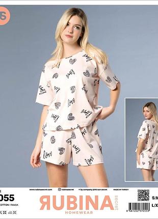 Пижама женская хлопковая шорты и футболка oversize rubina турция, розовый