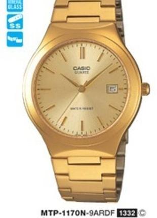 Годинник чоловічий casio timeless collection mtp-1170n-9a сталевий корпус золотистий циферблат