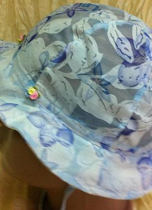 Літня панамка для дівчинки з батисту блакитна