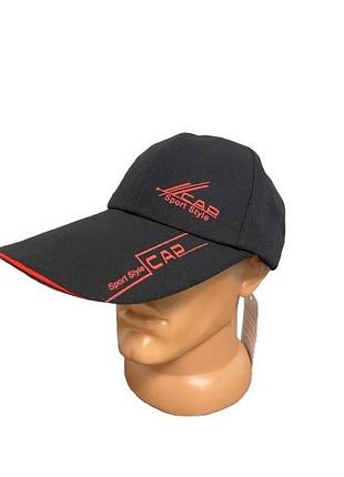 Черная мужская кепка sport style cap с красным принтом, спортивная бейсболка, размер 54-58