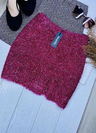 Нова коротка спідниця boohoo l в’язана спідниця блискуча коротка спідниця з довгим ворсом