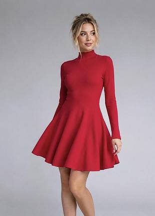 🎁🎁🎁красное мини-платье в подарок приталенного кроя с длинными рукавами и расклешенной юбкой сукня в подарунок 💝