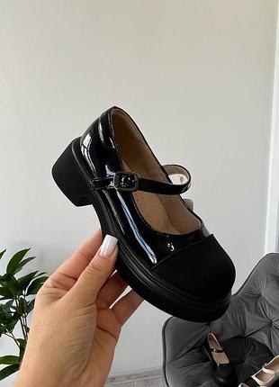 Туфли 236, р.30,31,32,33,34,35,36,37, эко-кожа+лак, черный