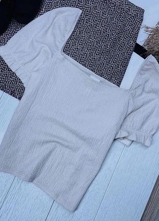 Бежевий топ h&m s літній топ жатка топ з об’ємними рукавами