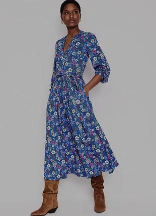 Платье миди  boden maeve trim jersey midi dress в синей цветочной расцветке gallery blue blossom scatt,размер l