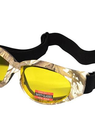 Очки защитные с уплотнителем global vision eliminator white camo forest (yellow), желтые в камуфлированной оправе