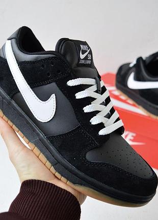Nike sb dunk low pro black white мужские кроссовки черные с белым размером 43/27,5см