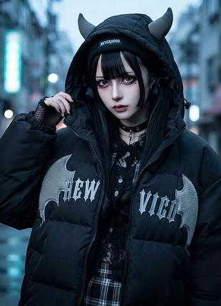 🖤 стьобана куртка з  рожками унісекс  goth