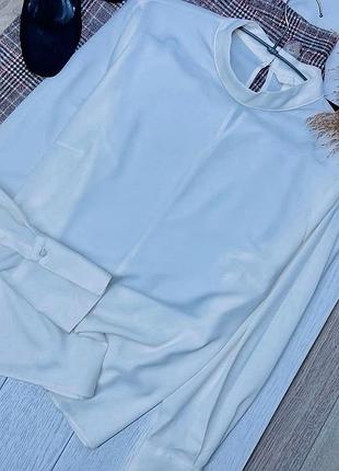 Нова літня блуза h&m l молочна біла блуза прямого крою блуза на манжетах базова блуза класична