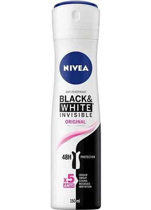 Дезодорант-антиперспирант 150мл 5 в 1 черное и белый невидимый clear тм nivea