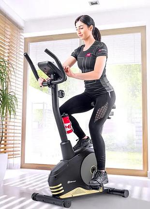 Велотренажер магнітний тихий hop-sport hs-2080 spark чорно-золотистий (2020) з регульованим сидінням і датчиками пульсу