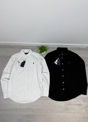 Біла/чорна класична рубашка polo ralph lauren з довгим рукавом | сорочка чоловіча polo ralph | поло ральф сорочка