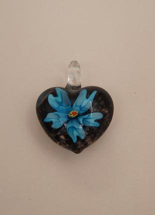 Кулон серце художнє скло авантюринове скло техніка lampwork ручна робота