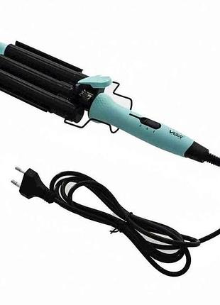 Плойка 100вт потрійна v-595 blue, 5 режимів, керамічне покриття, led дисплей тм vgr