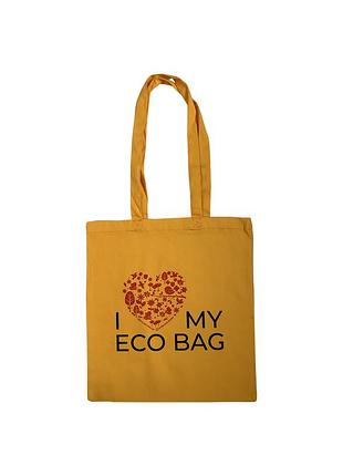 Эко сумка белая желтая i love my eco bag silk route a-1036