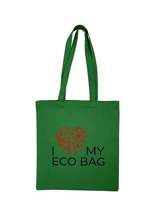 Эко сумка зелёная шоппер i love my eco bag silk route a-1035