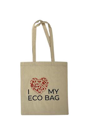Эко сумка белая шоппер i love my eco bag silk route a-1039