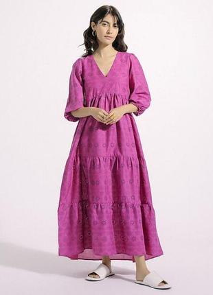 Платье длинное ярусное, платье хлопковое расклешенная с прошвой ethnic