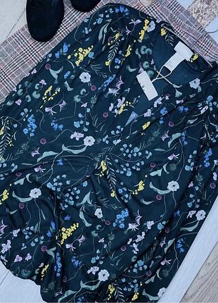 Нова літня блуза h&m xl l блуза вільного крою в квітковий принт тонка блузка з об’ємними рукавами