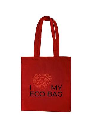 Эко сумка красная шоппер i love my eco bag silk route a-1037
