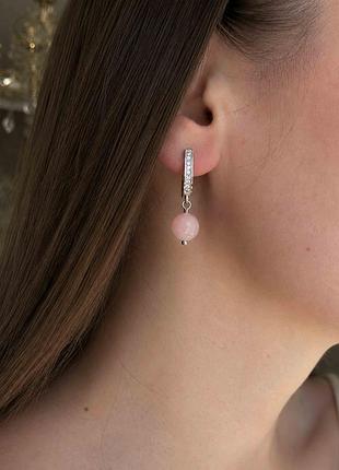 Сережки з рожевим кварцом 5163