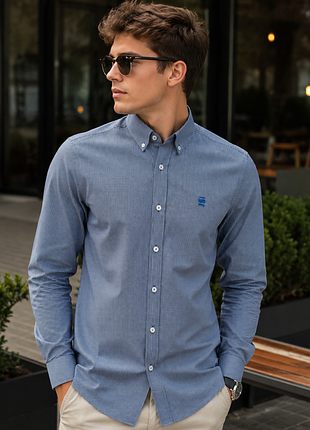 Крутая хлопковая рубашка синего цвета в клетку g - star raw correct made in bangladesh