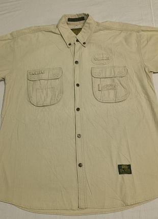 Vintage cotton -camel trophy adventure wear safari - стильная мужская бежевая рубашка - l\xl