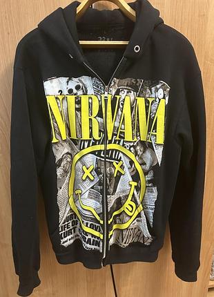 Худі nirvana на блискавці з принтом чорне оверсайз, розмір l
