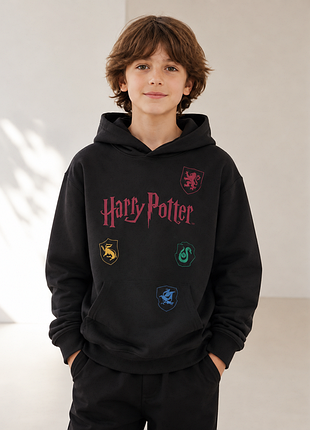 Черное худи harry potter для мальчика 10–14 лет, теплая худи с капюшоном, гогвартс
