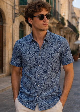 Яркая мужская рубашка с короткими рукавами в принт пейсли ted baker made in portugal