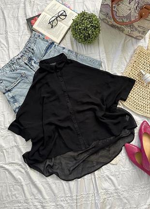 Чорна вільна сорочка topshop з короткими широкими рукавами та асиметричним подовженим низом