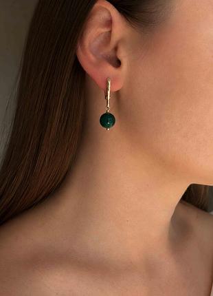Сережки із зеленим агатом 5194