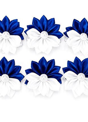 Детский бант-цветок на резинке 0108-388 сине-белый 6 шт