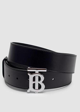 💫 burberry leather tb belt black/tan/silver