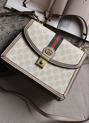 Сумка gucci ophidia web small top handle bag світло-бежевий