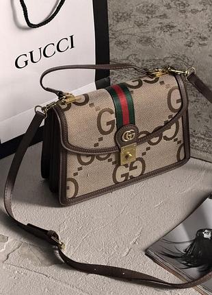 Сумка gucci ophidia web small top handle bag коричневий