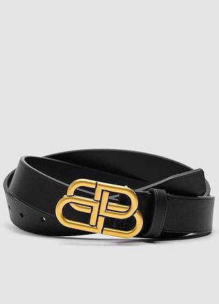 💫 balenciaga thin belt in black calfskin and aged-gold buckle (трішки інший)