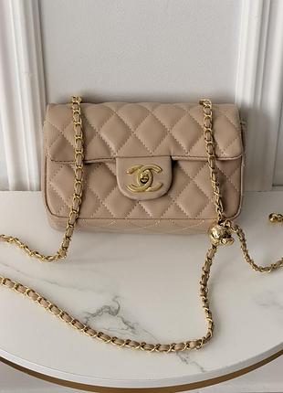 Сумка chanel classic flap mini bag бежевий
