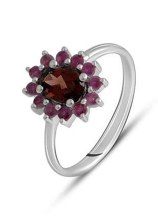 Срібне кільце proba з натуральним гранатом 1.47ct, рубіном, вага виробу 2,39 г (2090847) 17 розмір