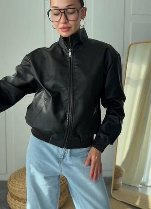 Куртка з екошкіри  на змійці oversize