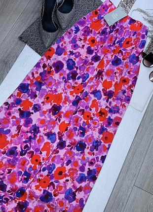 Нові літні брюки h&m xs s широкі брюки прямі рожеві брюки в абстрактний принт брюки трикотажні