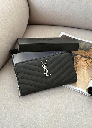 Saint laurent plain leather long wallet black/silver