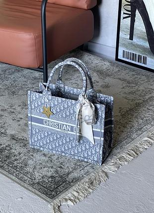 Сумка dior шопер тканевий large size світло-сірий