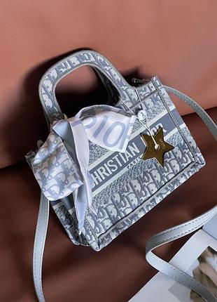 Сумка dior шопер тканевий small size світло-сірий