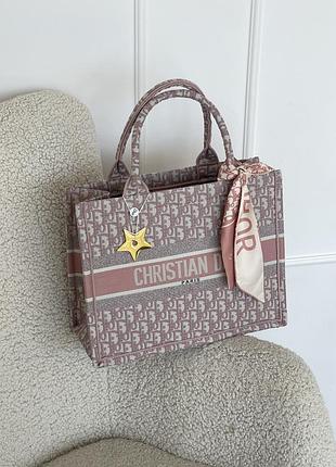 Сумка dior шопер тканевий large size рожевий