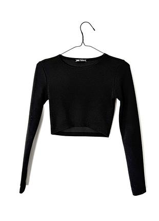 Чорний лонгслив топ в рубчик zara