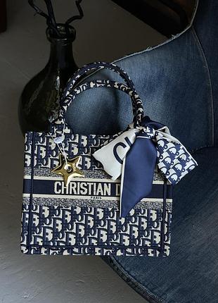 Сумка dior шопер тканевий medium size синій