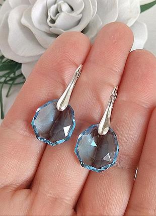 Сережки з блакитними кристалами swarovski