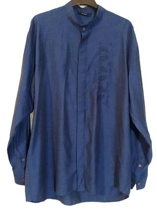 Мужская новая тонкая рубашка пог 60см/ l (48-50) for men синяя с вышивкой